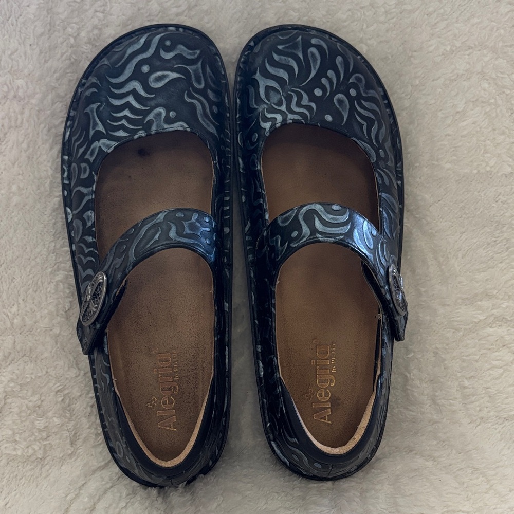 Alegria Black and Blue/Gray Patterned Paloma-Mary Jane strap - Size 43 (12/12.5)